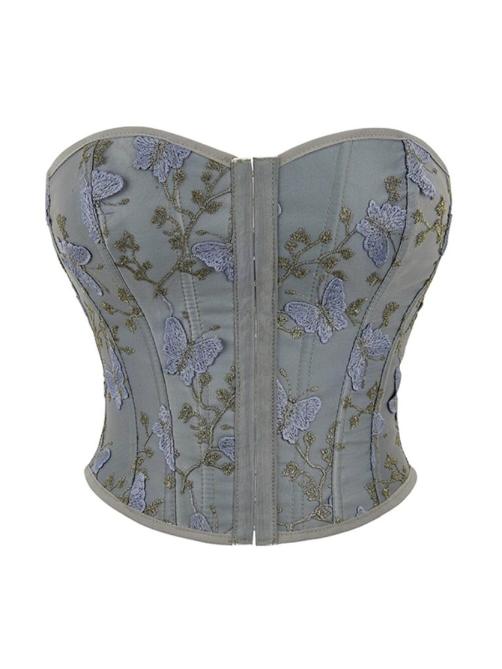 Grey Butterfly Embroidered Corset Top - M